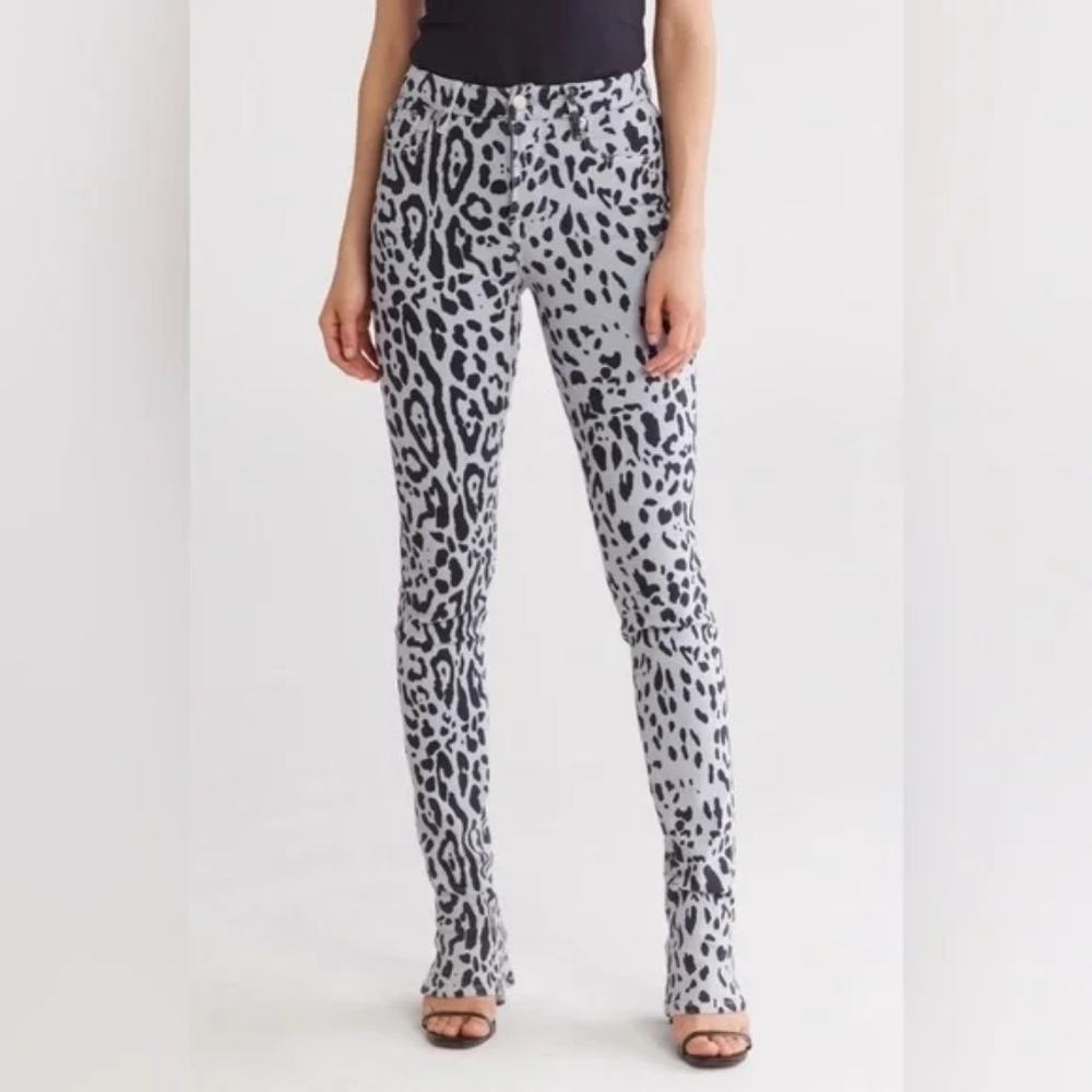 New Good American Good Legs Micro Boot Jeans Size 00/24 Mineral Glass Leopard